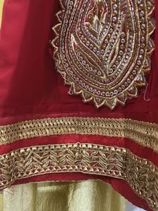 Red &amp; Gold Embroidered Dress With Duppata &amp; Bottom