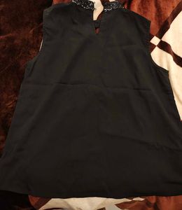 Black High Neck Sequin Top