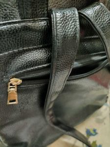 Black Quilted Leather Imported Backpack