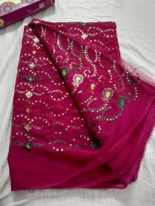 Beautiful Party Wear Pink Embroidery Saree