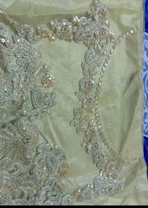 New Sage Green Gold Sequin Embroidered Fabric