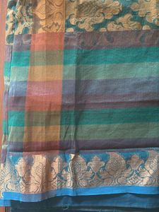 Green And Gold Netted Saree