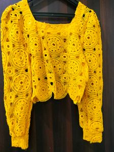 Yellow Crochet Lace Crop Top