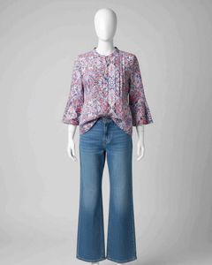 Patterned Top with Flared Sleeves