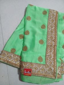 Mint Green Embroidered Saree