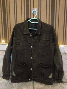 Charcoal/dark grey washed denim jacket