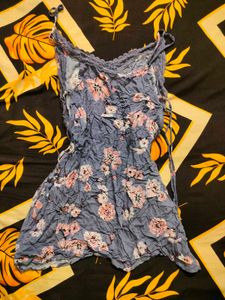 Blue Floral Crochet Trim Cami Top