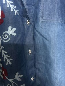 Plus Size Embroidered Denim Shirt Dress