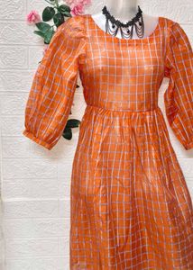 🥳🥳🥳Free! Free! Free!/ Orange Checkered Dress
