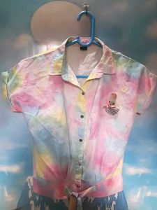 Tie-Dye Button-Down Top with Bunny Patch