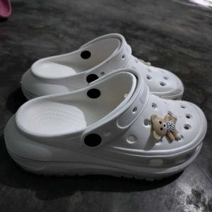Cute White Clogs with Teddy Bear