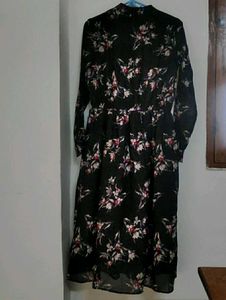 New Floral Print Long Sleeve Midi Dress