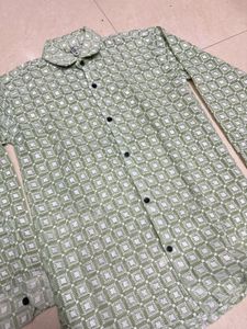 Green Chikankari Patterned Shirt