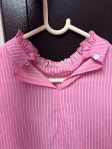Pink Striped Ruffle Top