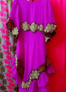 Purple Frill Kurti N Dupatta Mist Beautiful Jajat