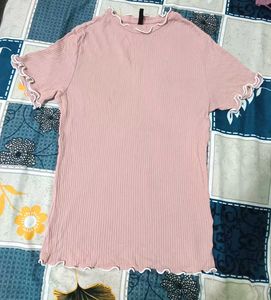 Women Ripped Peach Colour Round Neck Top