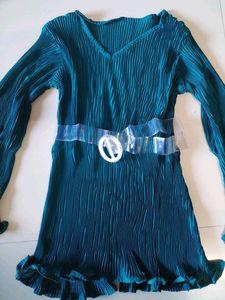 Teal Pleated Mini Dress