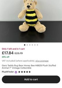 Ganz Teddy Bug Bear Honey Bee H8829 Plush Stuffed