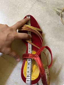 Red N Golden Ethnic Heels
