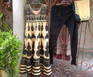 Embroidred Flared Anarkali Churidar Dupata Set🖤💛