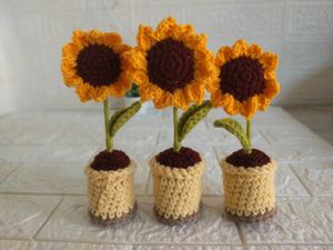 Crochet Sunflower flowerpot Decor