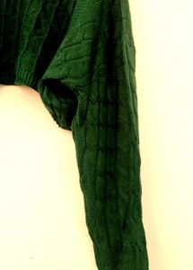 Green Cable Knit Cropped Sweater