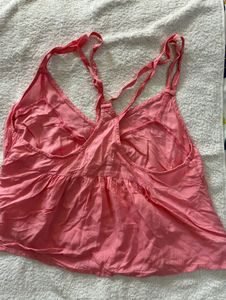 Coral Cropped Tank Top with Strappy Back