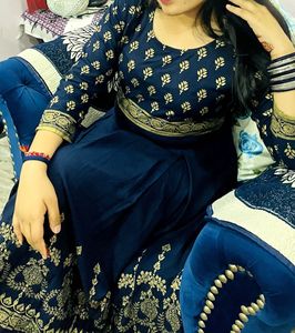 Blue &amp; Golden Anarkali Long Kurti For Wedding