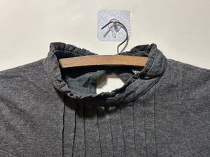 Gray Ruffled Mock Neck Long Sleeve Top