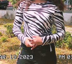 Zebra Print Long Sleeve Crop Top