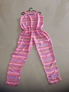 Fix price pink overall printed jumpsuit
