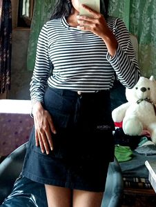 SHEIN PETITE stiped Round Neck Top
