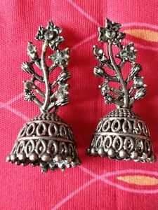 Oxidized Silver Jhumka Earrings
