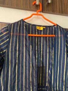 Navy And Gold Striped Ethnic Shrug