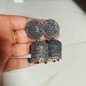 2 Ethnic Jhumka &amp; 1 Stud Earring