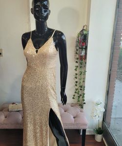 Gold Sequin Strappy Silhouette Gown