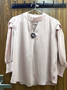 Elegant Blush Pink V-Neck Blouse