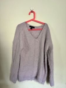 Lavender Fuzzy V-Neck Sweater