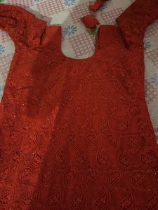 Red Paisley Embroidered Kurti