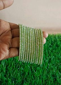 Green & Silver Crystal Bangles