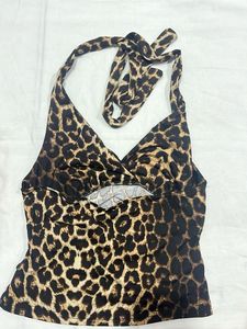 Halter neck leopard print top
