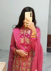 Pink Embroidered Suit With  Silk Plazo