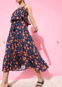 Women Deep Navy Blue Floral Sun Dress
