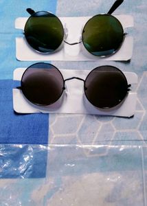 Black and Shiny Green Round Sunglasses For Mens