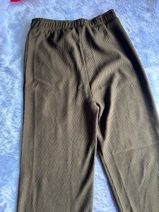 Olive Ribbed Flare Pants