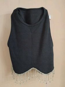 Black Beaded Crop Top