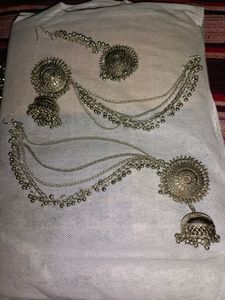Oxidised Traditional Earrings With Mang Tikka