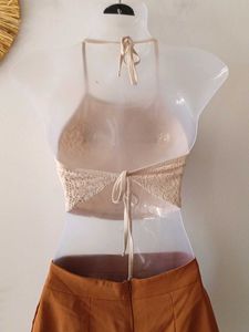 Aesthetic Crochet Lace Tie Up Top From Japan