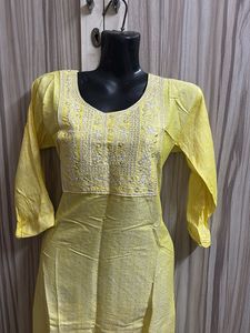 Yellow Embroidered Kurti