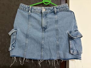 Denim Mini Skirt with Pockets